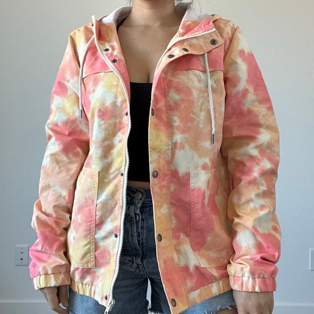 Volcom Enemy Stone‎ Windbreaker Hooded Pink Orange Tie Dye